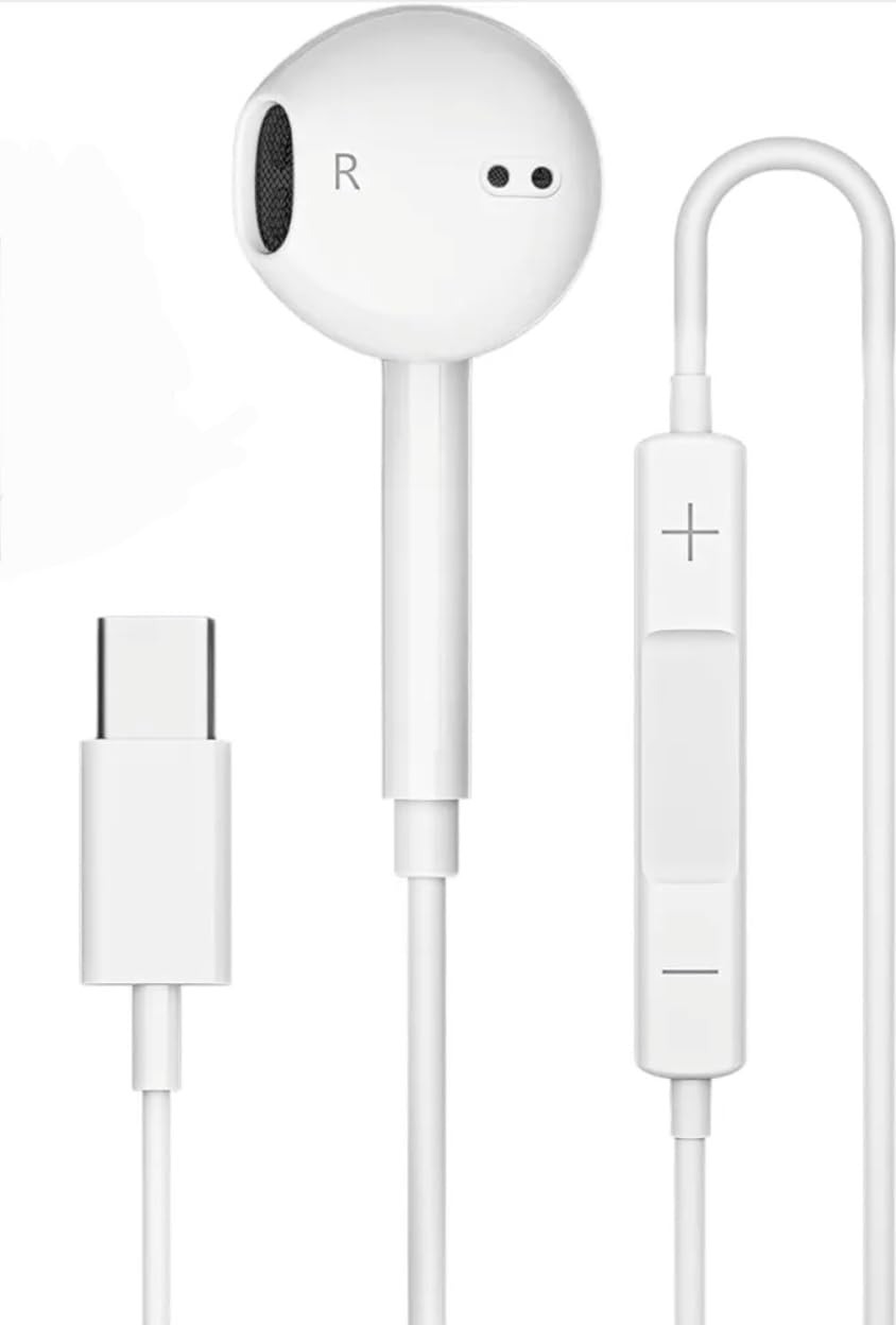 USB-C Wired Earphones for iPhone 17/16/15 Pro Max, iPad Pro, Samsung Galaxy S23/S22/S21/S20 Ultra, Note 10/20, Pixel – Single Ear with Noise Cancellation (USB Type-C)