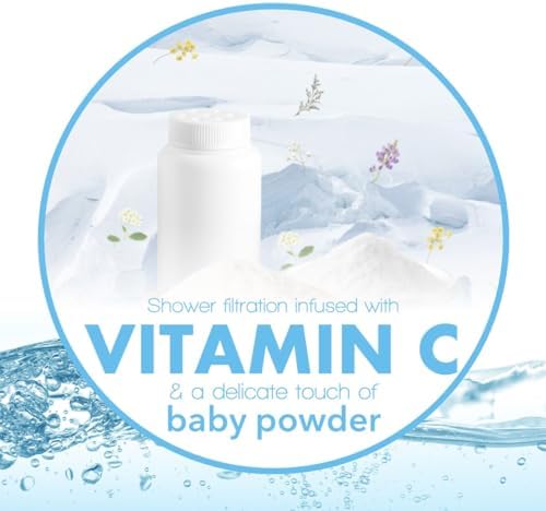 Korean Vitamin Shower Filter - Anti Hair Loss - Prevents Dry Skin - Chlorine Removal - Rust Removal - Relaxing Aromatherapy - Non-Toxic (Baby Powder)