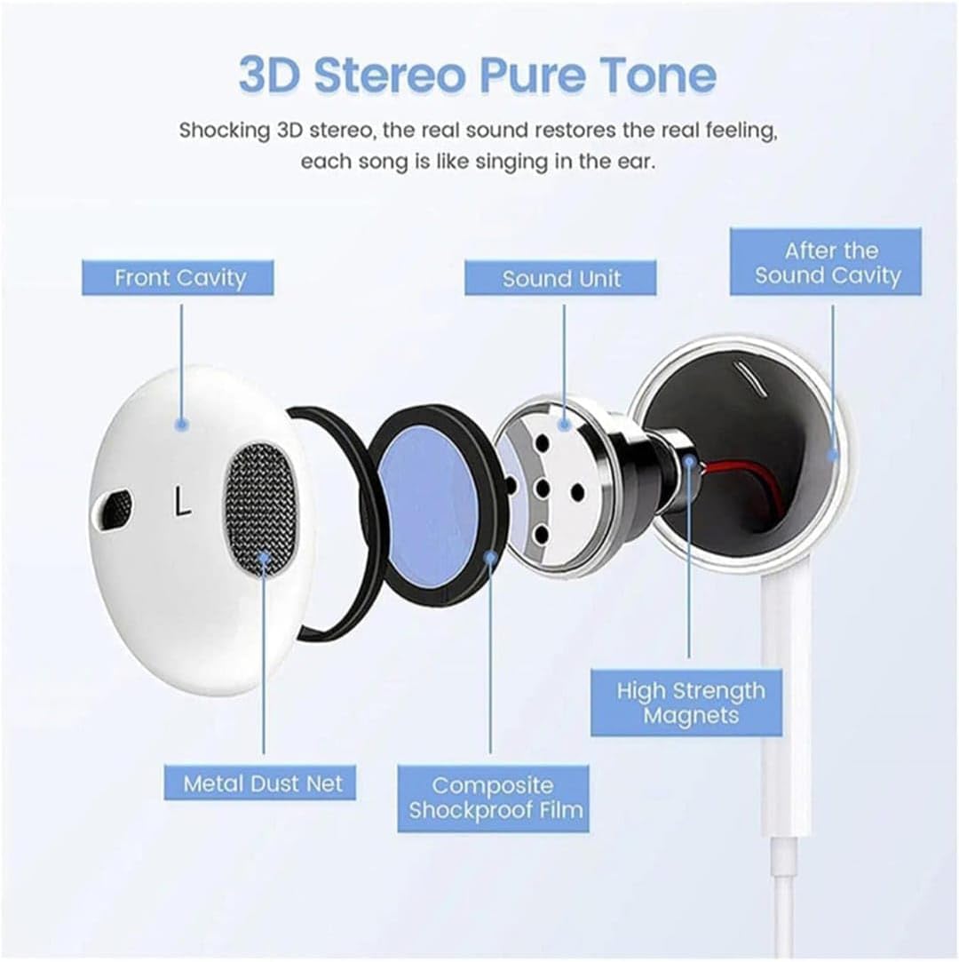 USB-C Wired Earphones for iPhone 17/16/15 Pro Max, iPad Pro, Samsung Galaxy S23/S22/S21/S20 Ultra, Note 10/20, Pixel – Single Ear with Noise Cancellation (USB Type-C)