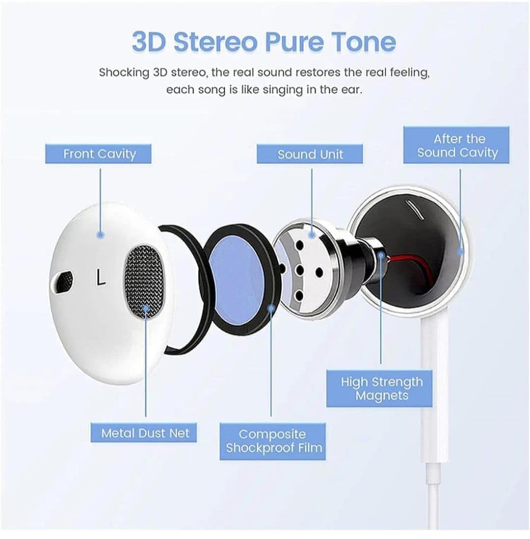 USB-C Wired Earphones for iPhone 17/16/15 Pro Max, iPad Pro, Samsung Galaxy S23/S22/S21/S20 Ultra, Note 10/20, Pixel – Single Ear with Noise Cancellation (USB Type-C)
