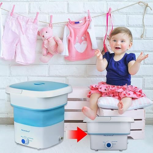 INGUNAR Portable Washer Washing Machine Small Washing Machine Protable Foldable Laundry Washer Machine Safe water &amp; Save Energy Mini Travel Laundry for Apartments, Dorm, Camping, RV(Blue)