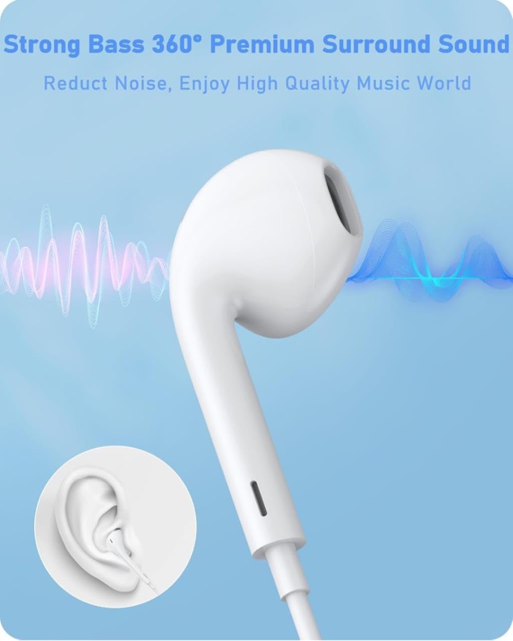 USB-C Wired Earphones for iPhone 17/16/15 Pro Max, iPad Pro, Samsung Galaxy S23/S22/S21/S20 Ultra, Note 10/20, Pixel – Single Ear with Noise Cancellation (USB Type-C)