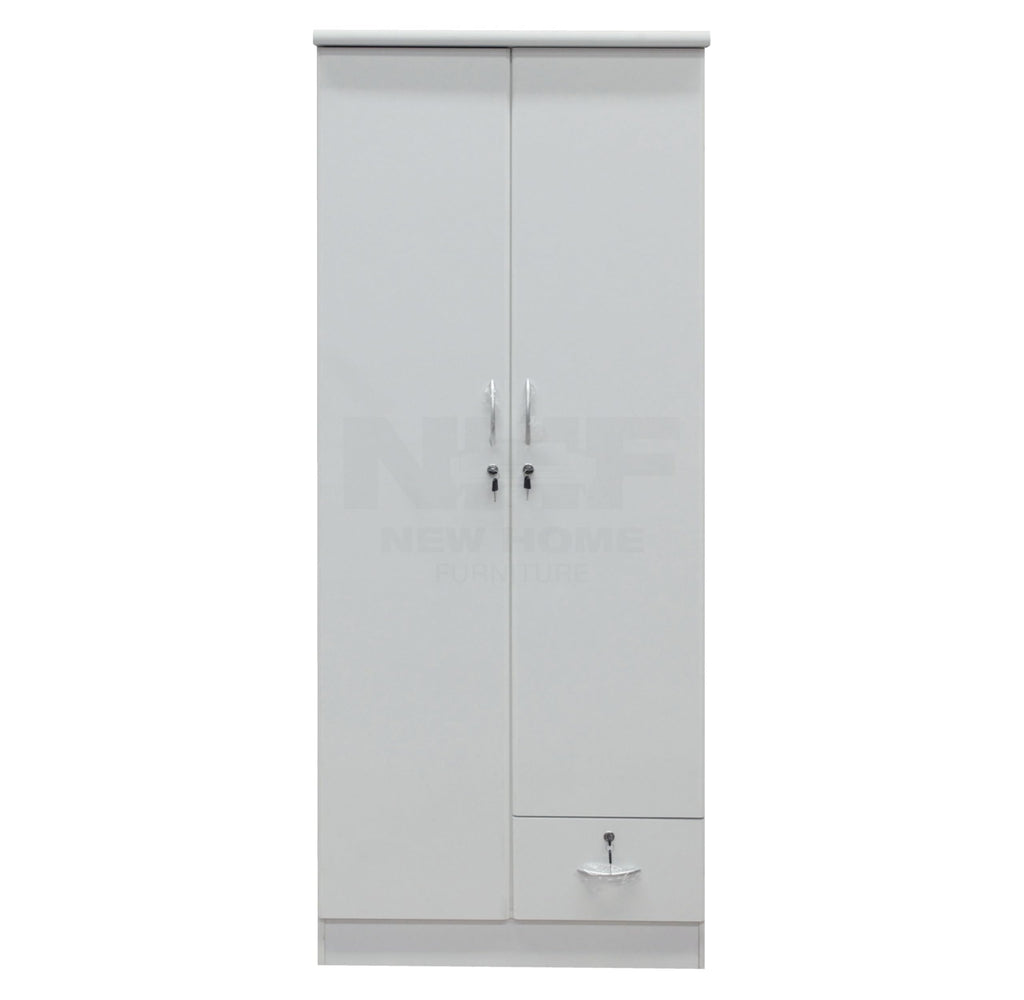 NHF-621 2-Door Wardrobe H185 x W80 x D45 cm, Lockable Cabinet with Hanging Rod, 4 Shelves & Bottom Drawer, Bedroom Storage Cupboard