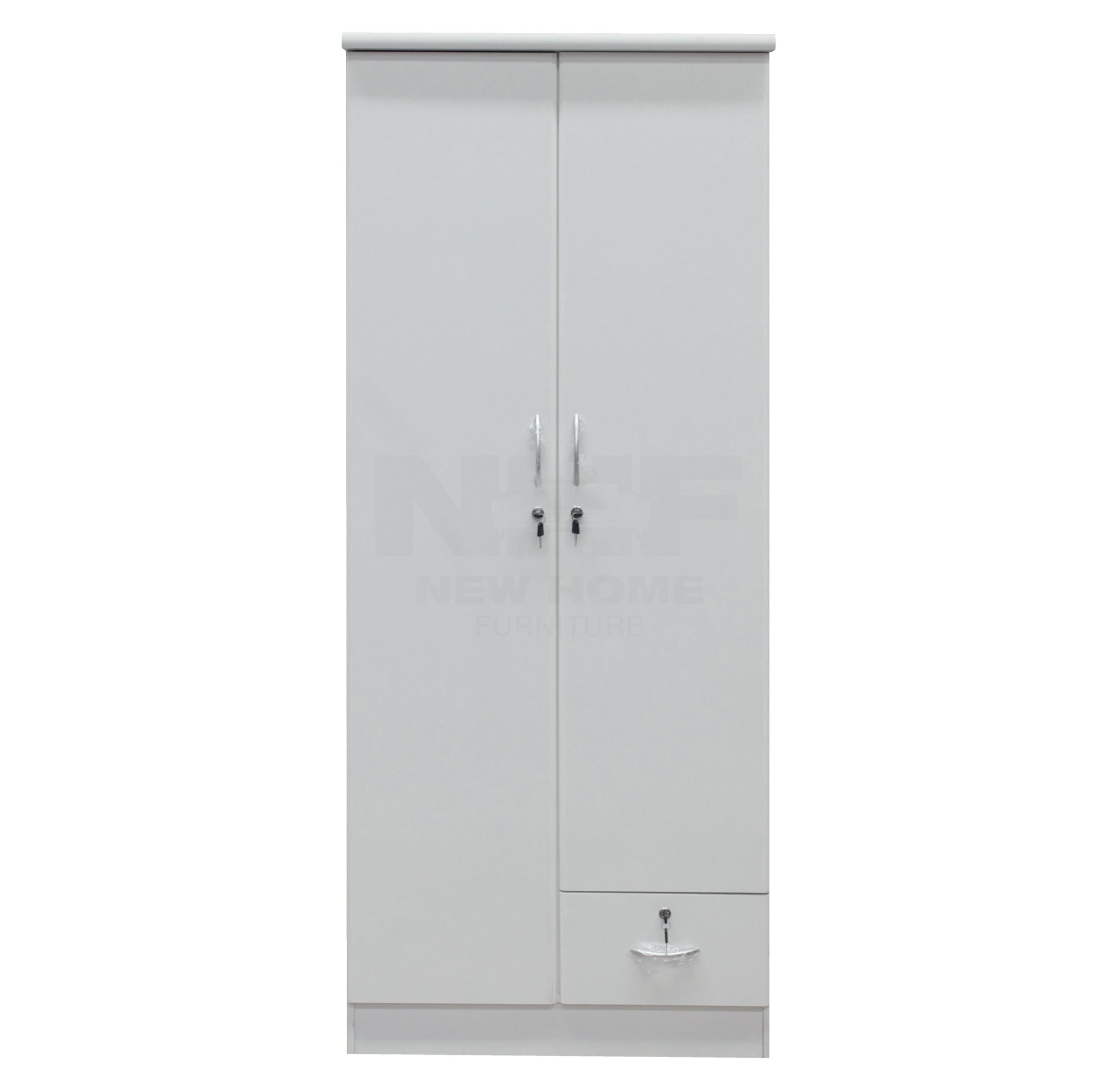 NHF-621 2-Door Wardrobe H185 x W80 x D45 cm, Lockable Cabinet with Hanging Rod, 4 Shelves & Bottom Drawer, Bedroom Storage Cupboard
