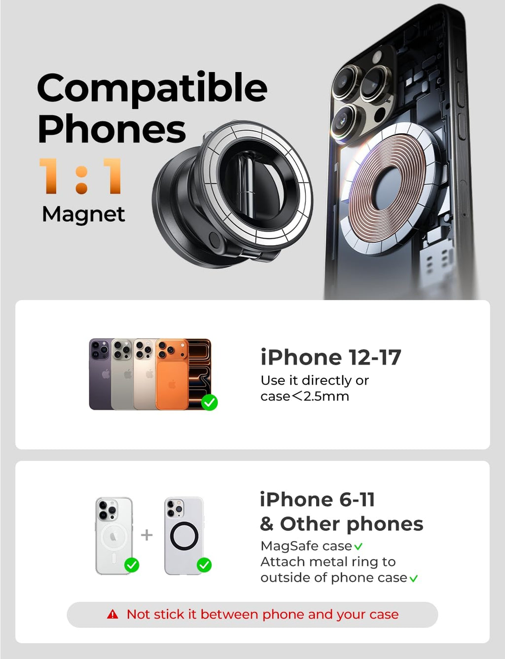 Lisen MagSafe Magnetic Car Phone Holder 2026 – Strong Suction Cup, 360° Metal Arm, Gift for Men, Compatible with iPhone 17/16/15/14/13 Pro Max & Android