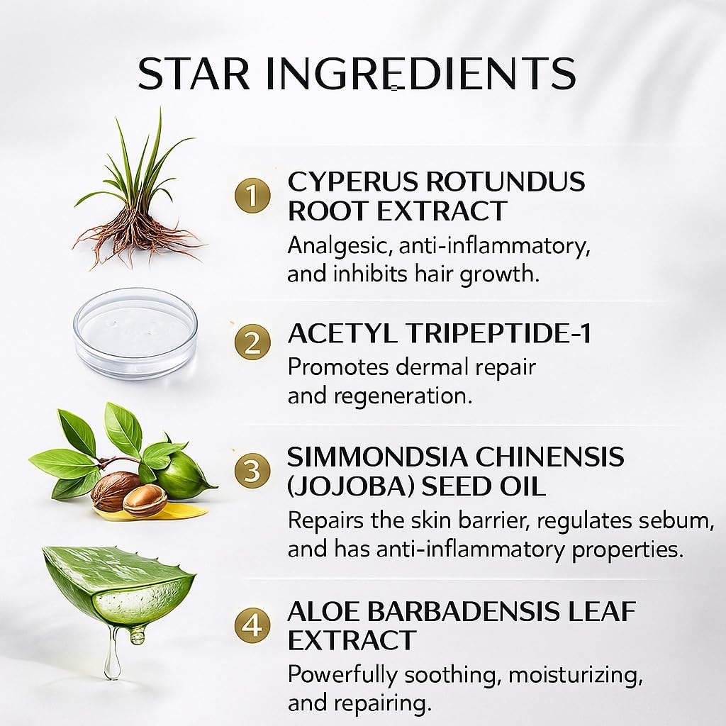 Cyperus Rotundus Oil, 60ml Natural Hair Removal and Soothing Moisturizer，Reduces Body Hair Growth，Hair Removal Oil Ideal for All Skin Types