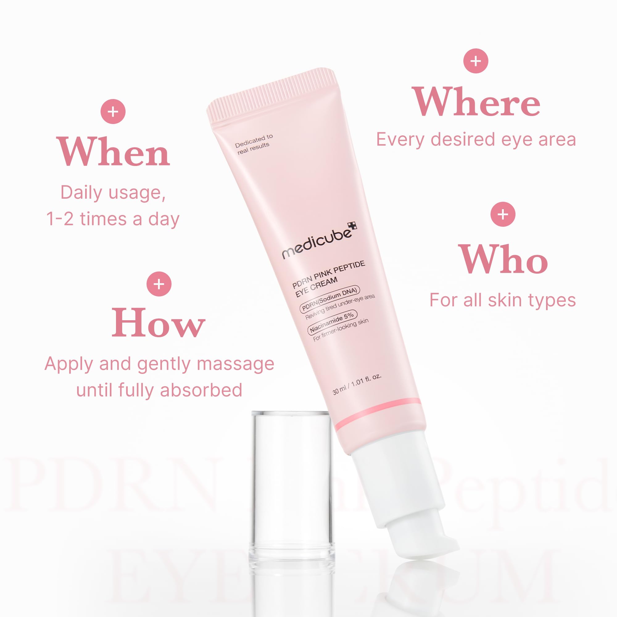 Medicube Pink Peptide Eye Serum – Salmon DNA PDRN, Niacinamide & 99% Pure Retinol for Fine Lines, Dark Circles, Korean Skincare 1.01 fl oz
