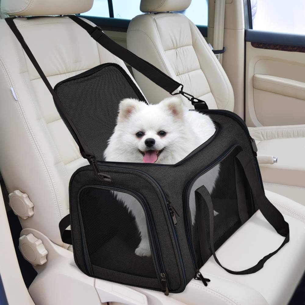 Henkelion Pet Carrier for Cats and Dogs – TSA Approved, Foldable, Soft-Sided, Up to 15 lbs – Black