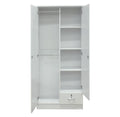 NHF-621 2-Door Wardrobe H185 x W80 x D45 cm, Lockable Cabinet with Hanging Rod, 4 Shelves & Bottom Drawer, Bedroom Storage Cupboard