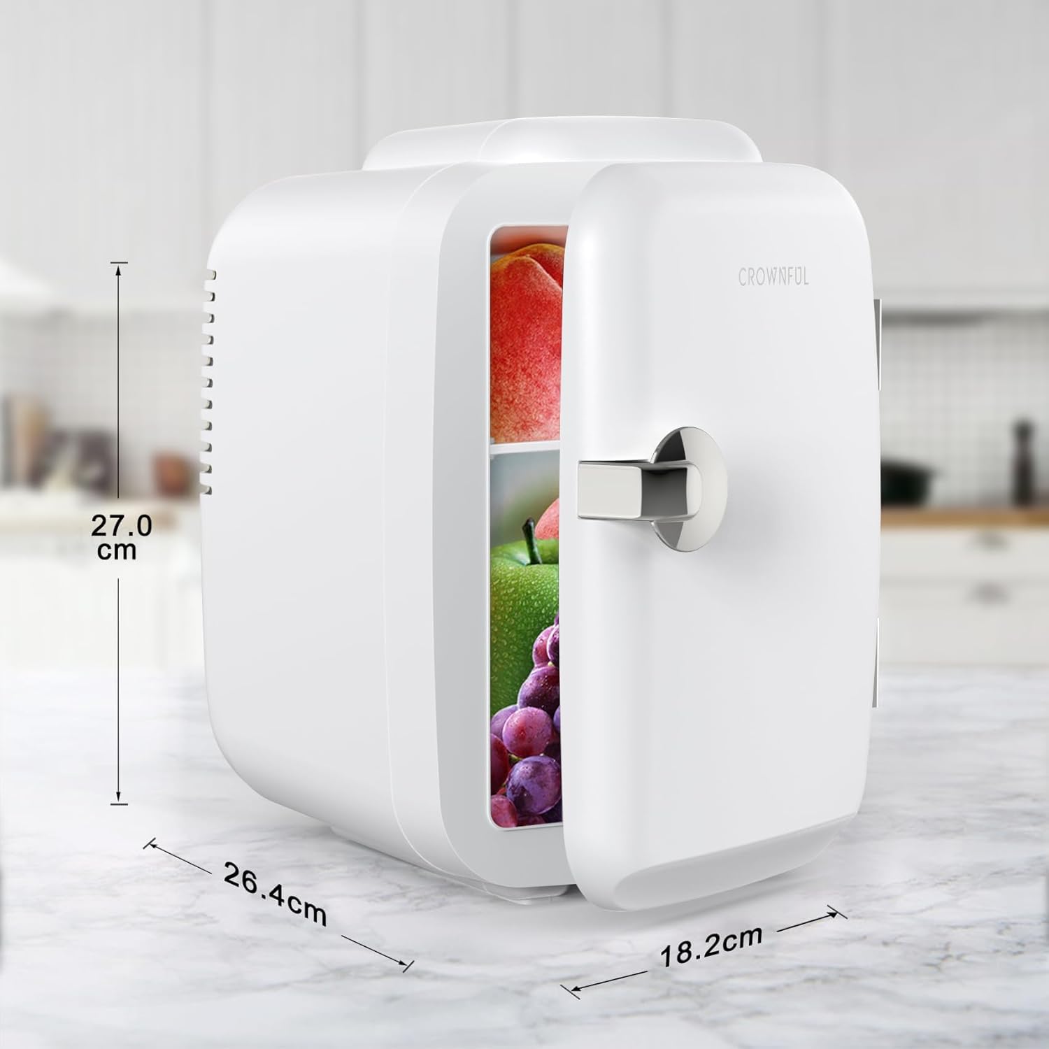 Crownful 4L Mini Fridge - 6-Can Portable Cooler & Warmer | Personal Skincare, Cosmetics & Food Refrigerator for Bedroom, Office, Car & Dorm | ETL Listed (White)