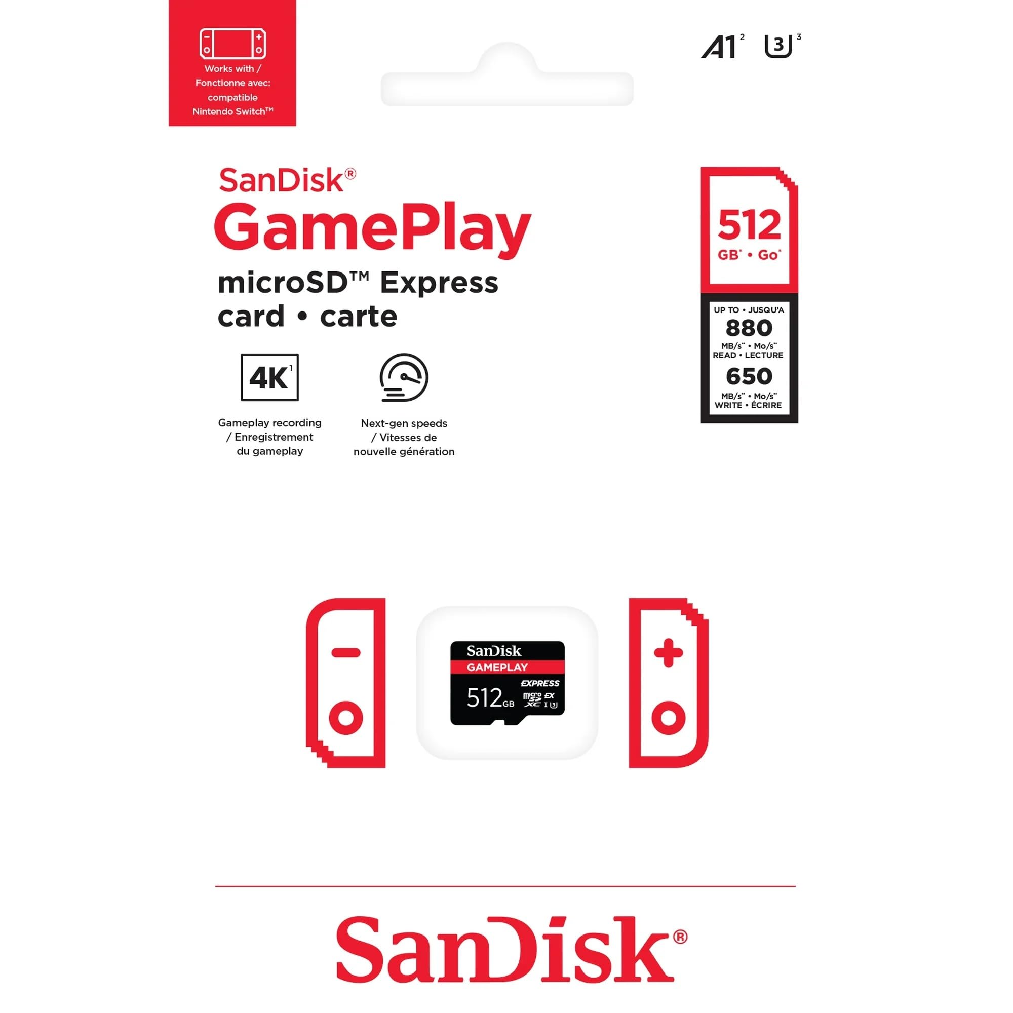 SanDisk GamePlay MicroSD Express Card 512GB for Nintendo Switch 2, Read Up to 880MB/s, Write Up to 650MB/s - SDSQXFN-512G-AW6GN