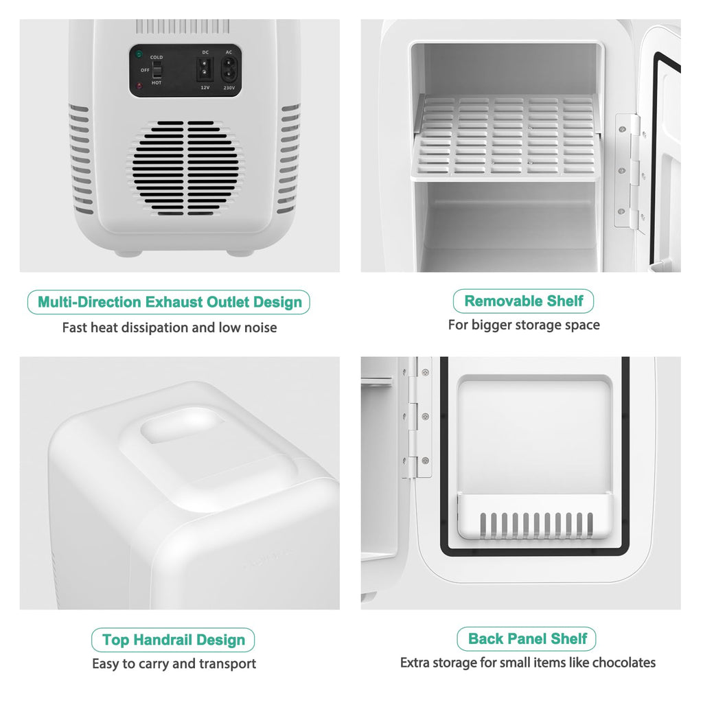 Crownful 4L Mini Fridge - 6-Can Portable Cooler & Warmer | Personal Skincare, Cosmetics & Food Refrigerator for Bedroom, Office, Car & Dorm | ETL Listed (White)