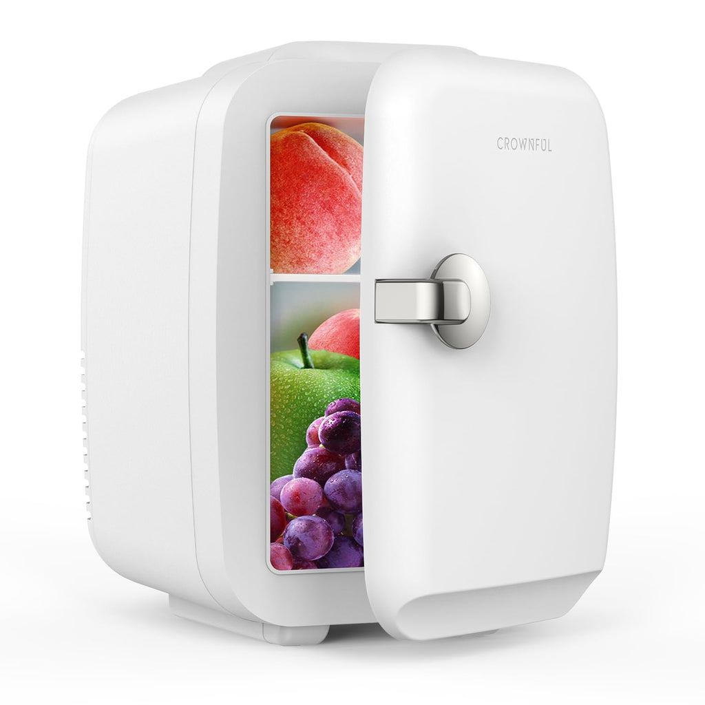 Crownful 4L Mini Fridge - 6-Can Portable Cooler & Warmer | Personal Skincare, Cosmetics & Food Refrigerator for Bedroom, Office, Car & Dorm | ETL Listed (White)