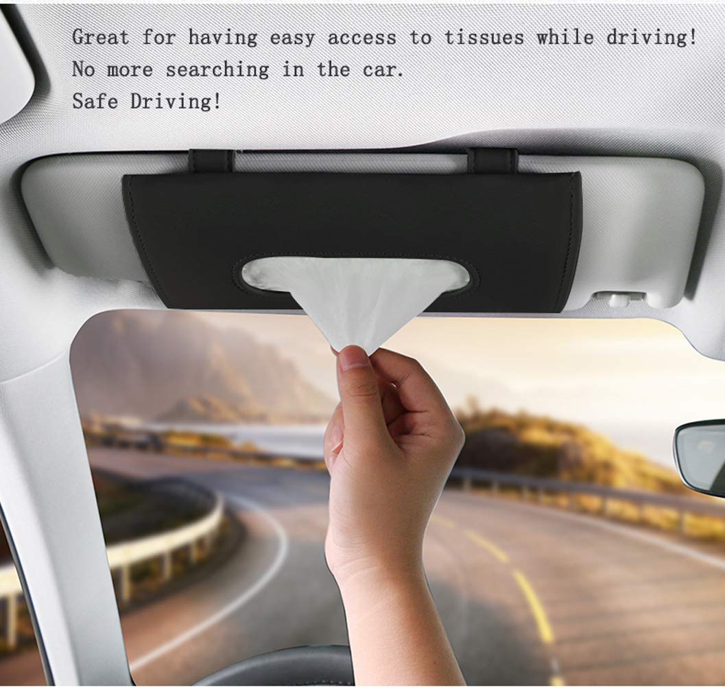 Carstous Leather Car Tissue Holder & Visor Organizer – Cartbox02B, Black, Fits Headrest, Seat & Door Pocket