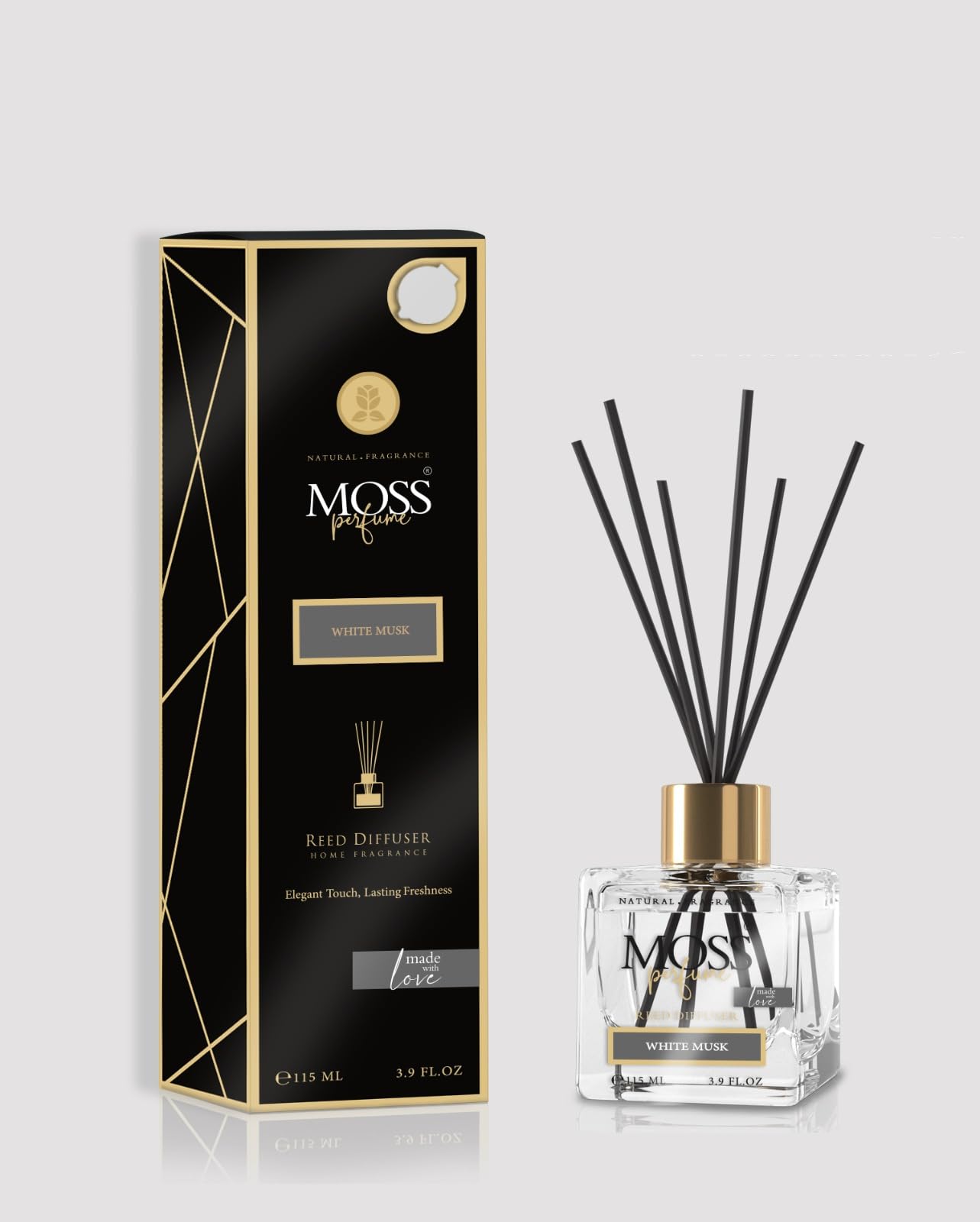 MOSS Luxury Reed Diffuser | 115ml (3.3 oz) | Long-Lasting Fragrance | Reed Diffuser Set | For Home, Office & Bathroom (White Musk)
