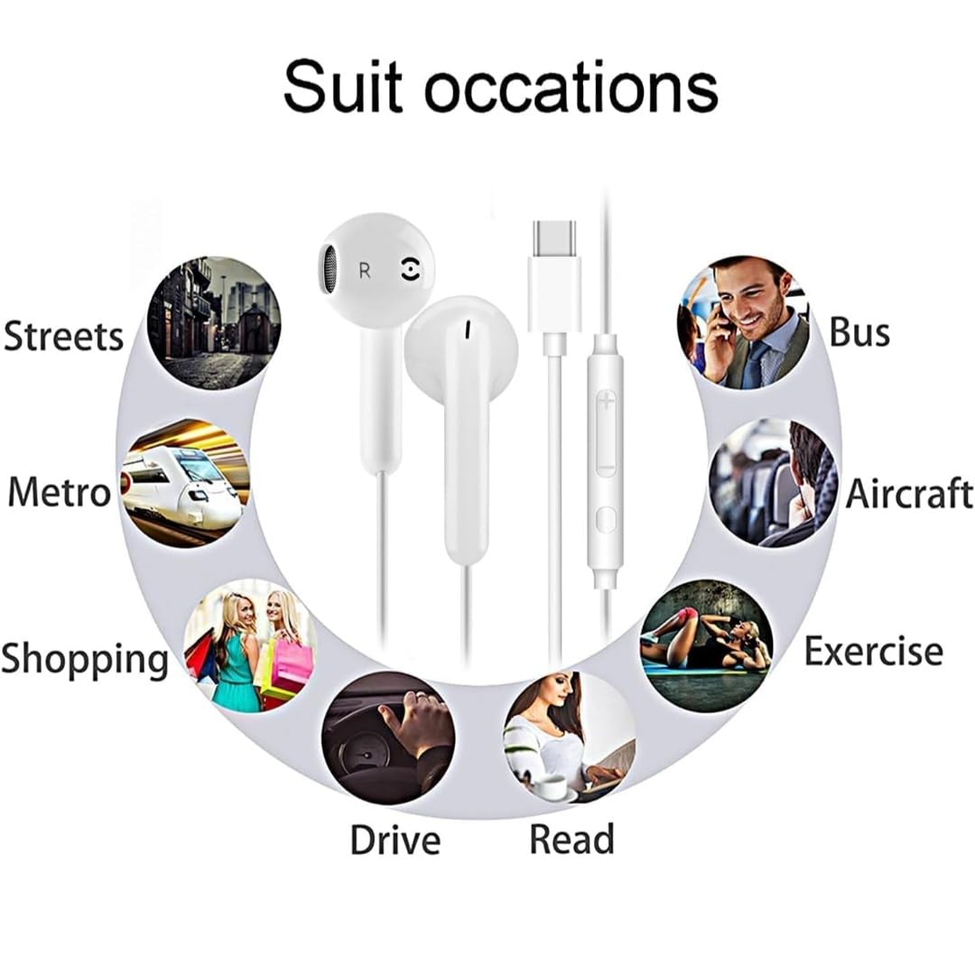 USB-C Wired Earphones for iPhone 17/16/15 Pro Max, iPad Pro, Samsung Galaxy S23/S22/S21/S20 Ultra, Note 10/20, Pixel – Single Ear with Noise Cancellation (USB Type-C)