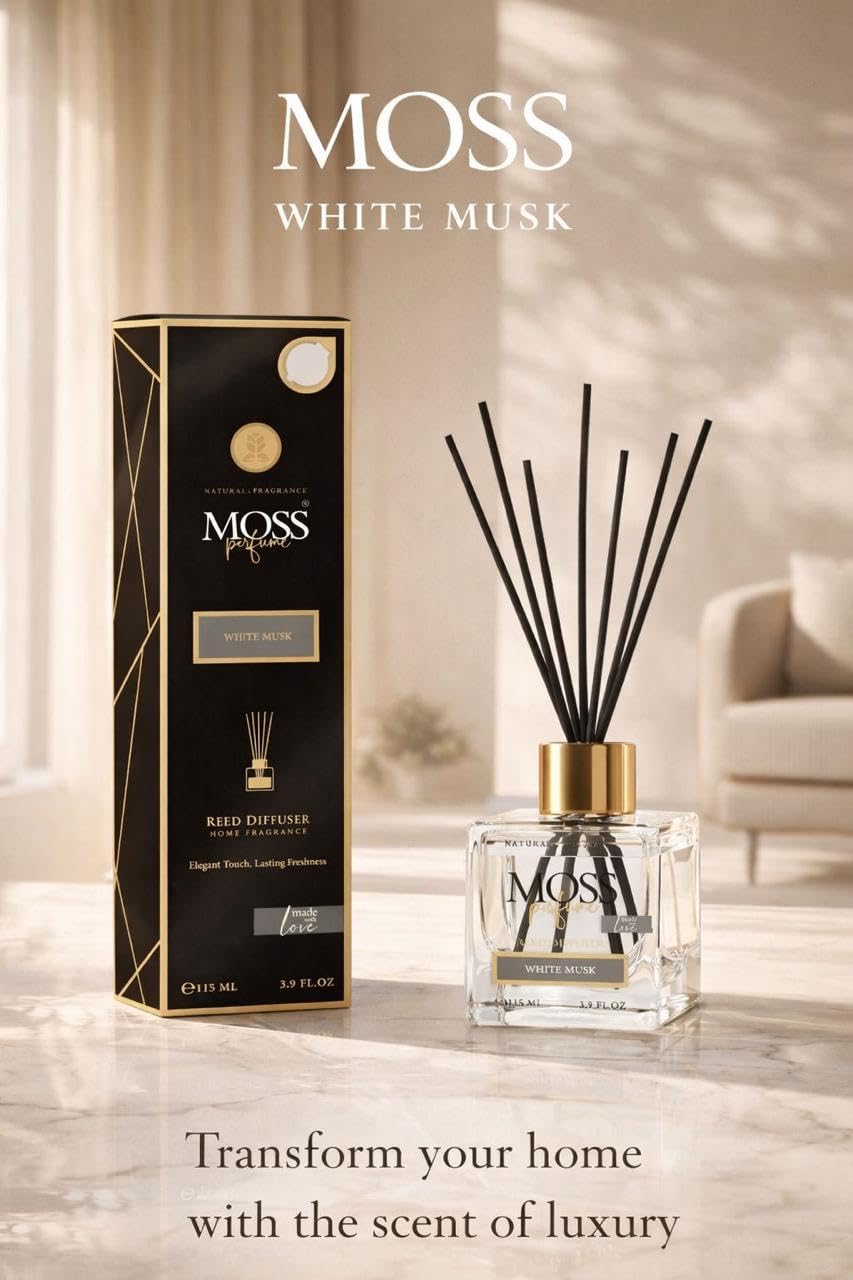 MOSS Luxury Reed Diffuser | 115ml (3.3 oz) | Long-Lasting Fragrance | Reed Diffuser Set | For Home, Office & Bathroom (White Musk)