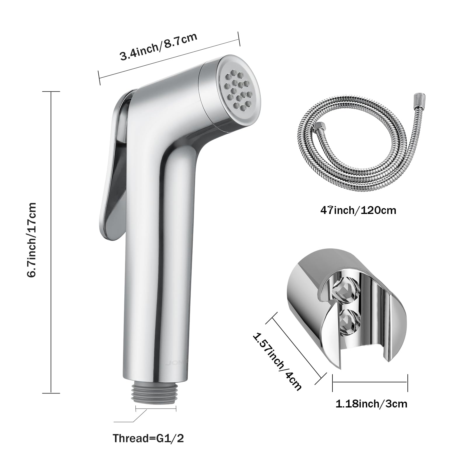 JOMOO Shattaf Set - Bidet Sprayer for Toilet with 47" Stainless Steel Hose | Wall Mounted Handheld Bathroom Spray for Personal Hygiene | Chrome
