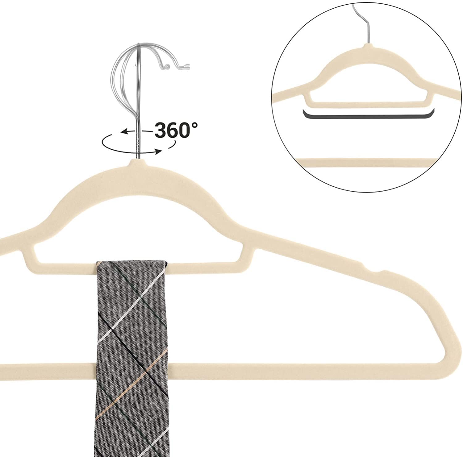 Red Dot® Gift 10-Pack Non-Slip Velvet Hangers – Beige, 42cm, 360° Swivel Hook, Slim & Durable for Coats & Trousers