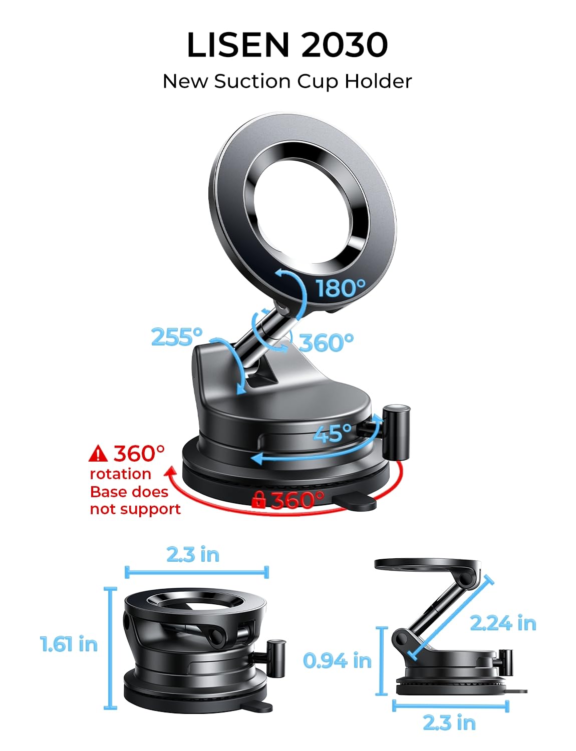 Lisen MagSafe Magnetic Car Phone Holder 2026 – Strong Suction Cup, 360° Metal Arm, Gift for Men, Compatible with iPhone 17/16/15/14/13 Pro Max & Android