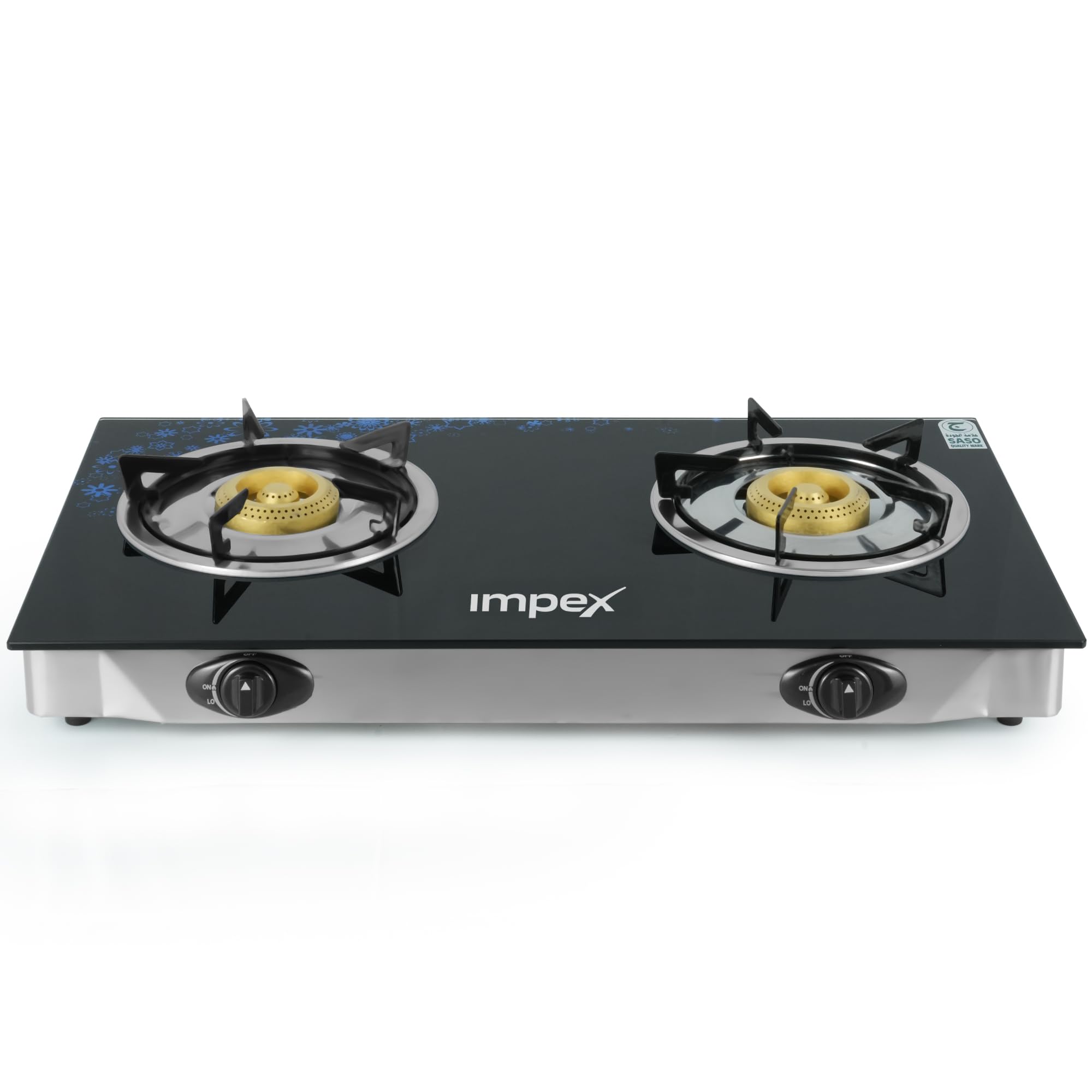 Ambix Double Burner Gas Stove with Tempered Glass Surface, Auto Ignition, Enamel Pan Support & L-Shaped Inlet Tube – IGS 1214F