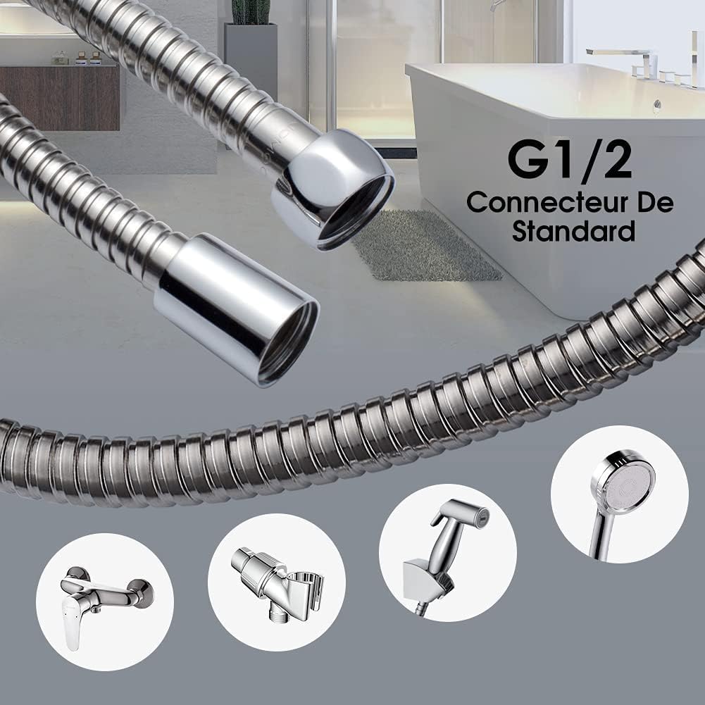 2 Meter (6.5 ft) Shower Hose, Flexible Stainless Steel Handheld Shower Hose 78 Inch, Replacement Hose for Handheld Shower Head, Chrome (1)