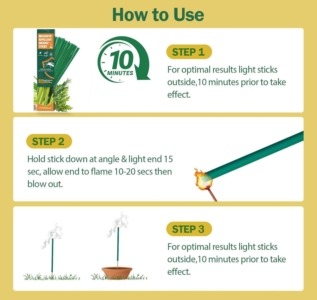 Banana Home 60-Piece Citronella Mosquito Repellent Incense Sticks with Holder – Natural Plant-Based Formula, Outdoor Use