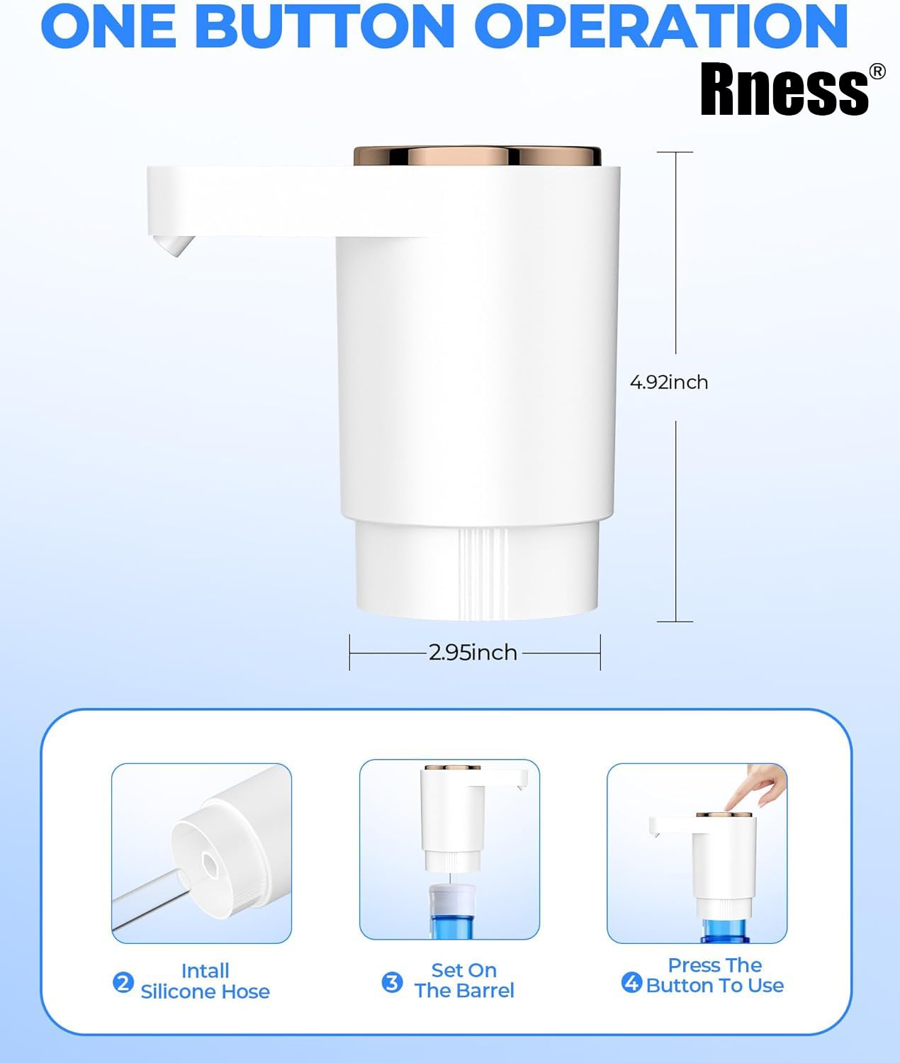 Rness Water Dispenser Pump Electric,Double Pumps High Horsepower,Double Water Outlets,Type-c Interface Charging Portable Electric Water Pump Jugs,USB C Charging,for Office,Home,Kitchen White (Black)