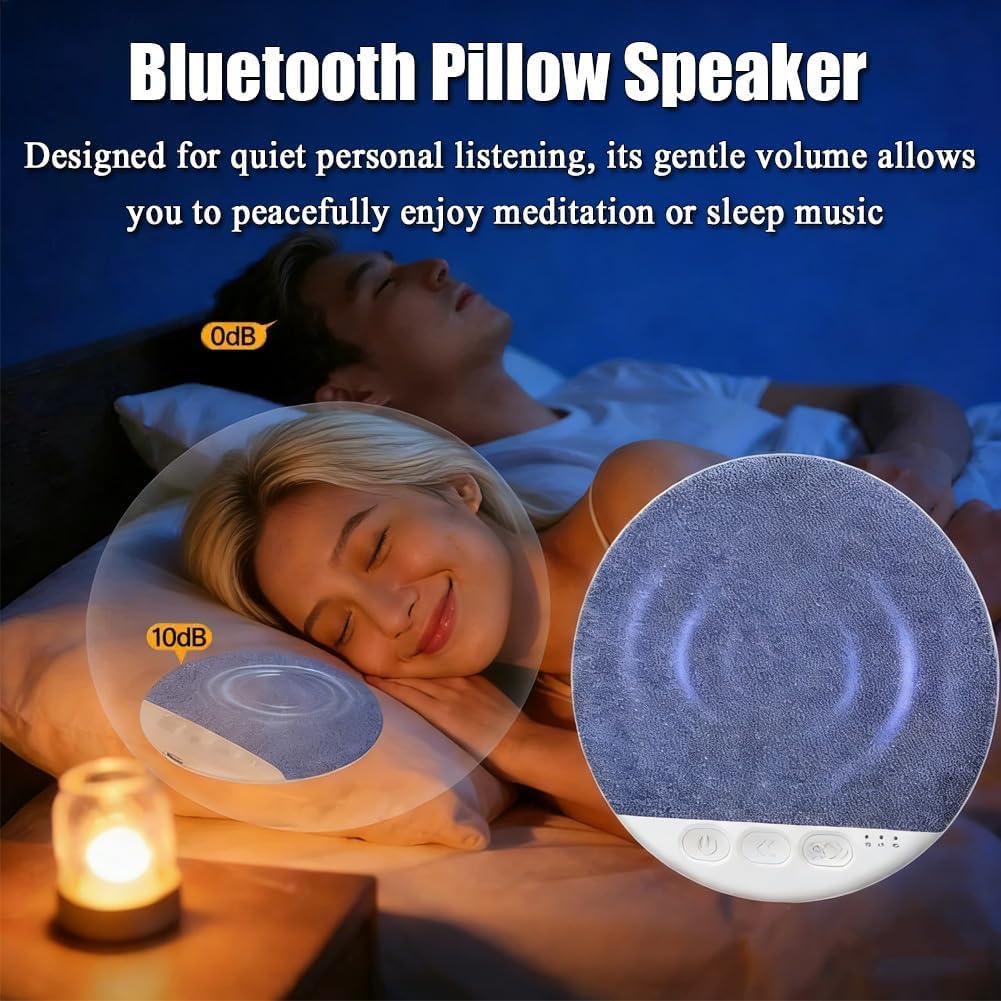 Bluetooth Sleep Pillow Speaker 2026 – Portable Under-Pillow Speaker with White Noise Timer, Wireless Sleep Aid with Stereo Sound for Kids & Adults (Blue)