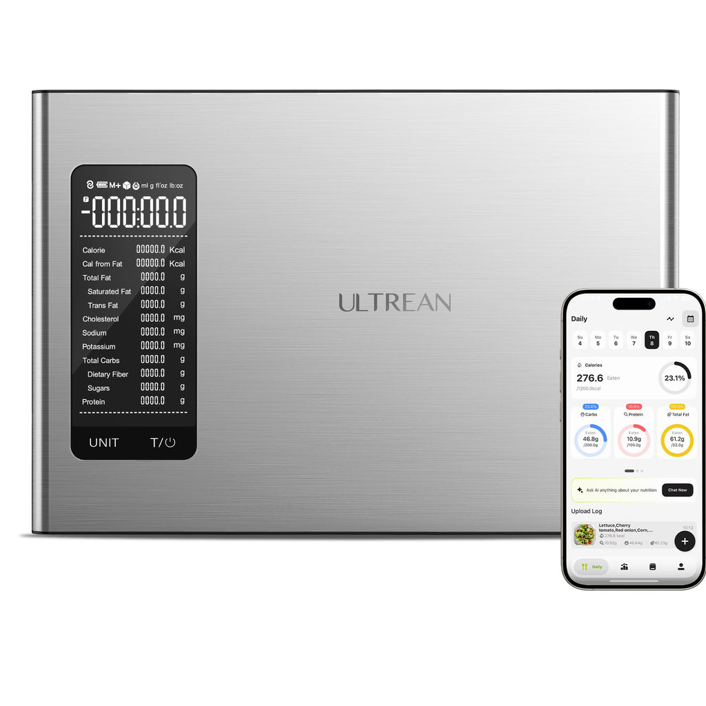 Ultrean Food Scale, Digital Kitchen Scale with LCD Display, Weight Grams and Ounces for Baking Cooking and Meal Prep, 6 Units with Tare Function, 304 Stainless Steel, 11lb (Batteries Included)