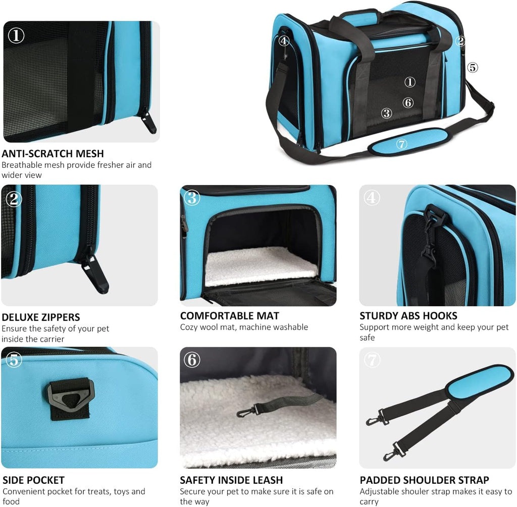 Henkelion Pet Carrier for Cats and Dogs – TSA Approved, Foldable, Soft-Sided, Up to 15 lbs – Black