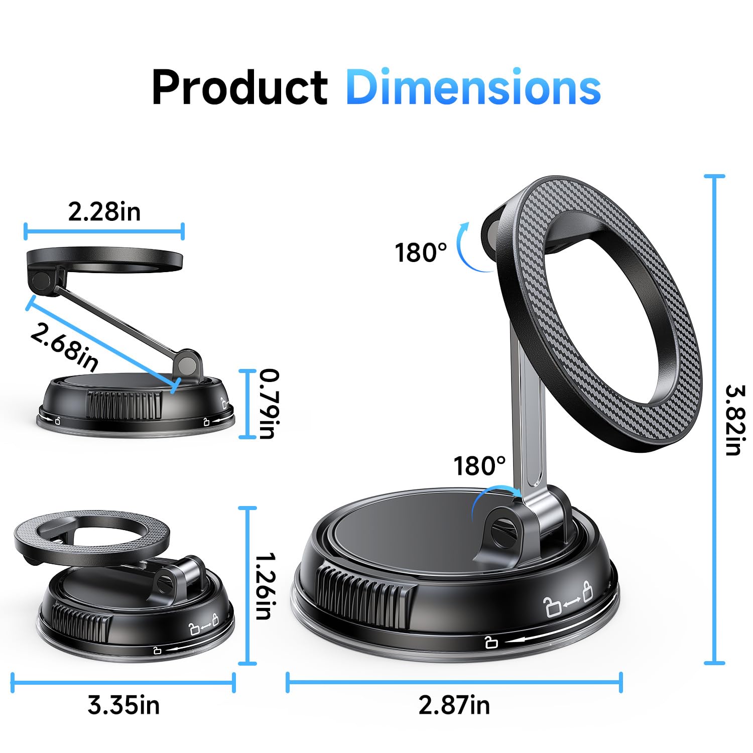 ANDERY Car Phone Holder for Magsafe [78+LBS Strongest Suction & 2400gf Magnetic] 360° Adjustable Car Phone Mount, Phone Holders for Your Car for iPhone 17-12 Pro Max Plus Air, Carbon Fiber