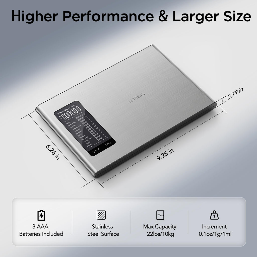 Ultrean Food Scale, Digital Kitchen Scale with LCD Display, Weight Grams and Ounces for Baking Cooking and Meal Prep, 6 Units with Tare Function, 304 Stainless Steel, 11lb (Batteries Included)