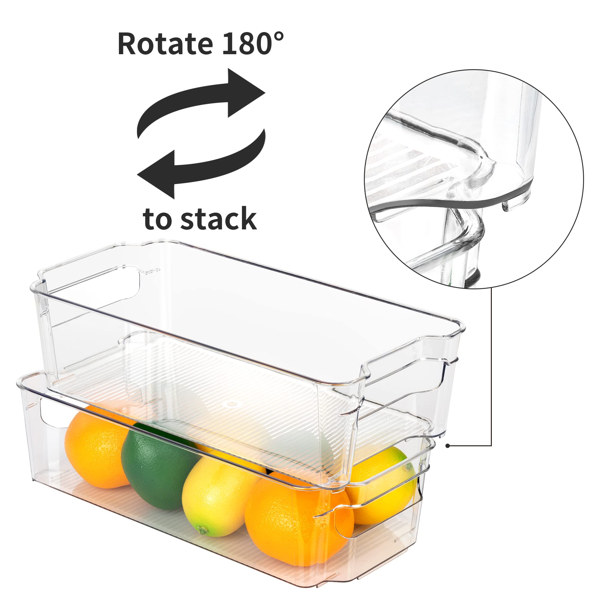 FiTopMart 8-Pack Stackable Fridge & Cabinet Organizer Bins - Clear BPA-Free Plastic Storage Boxes for Refrigerator, Kitchen Shelves & Pantry