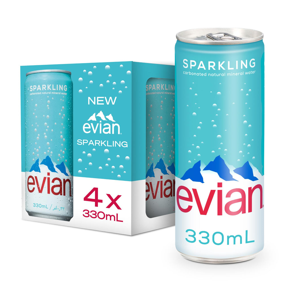 Evian Sparkling Water Cans 4 x 330ml — Awaken Your Senses