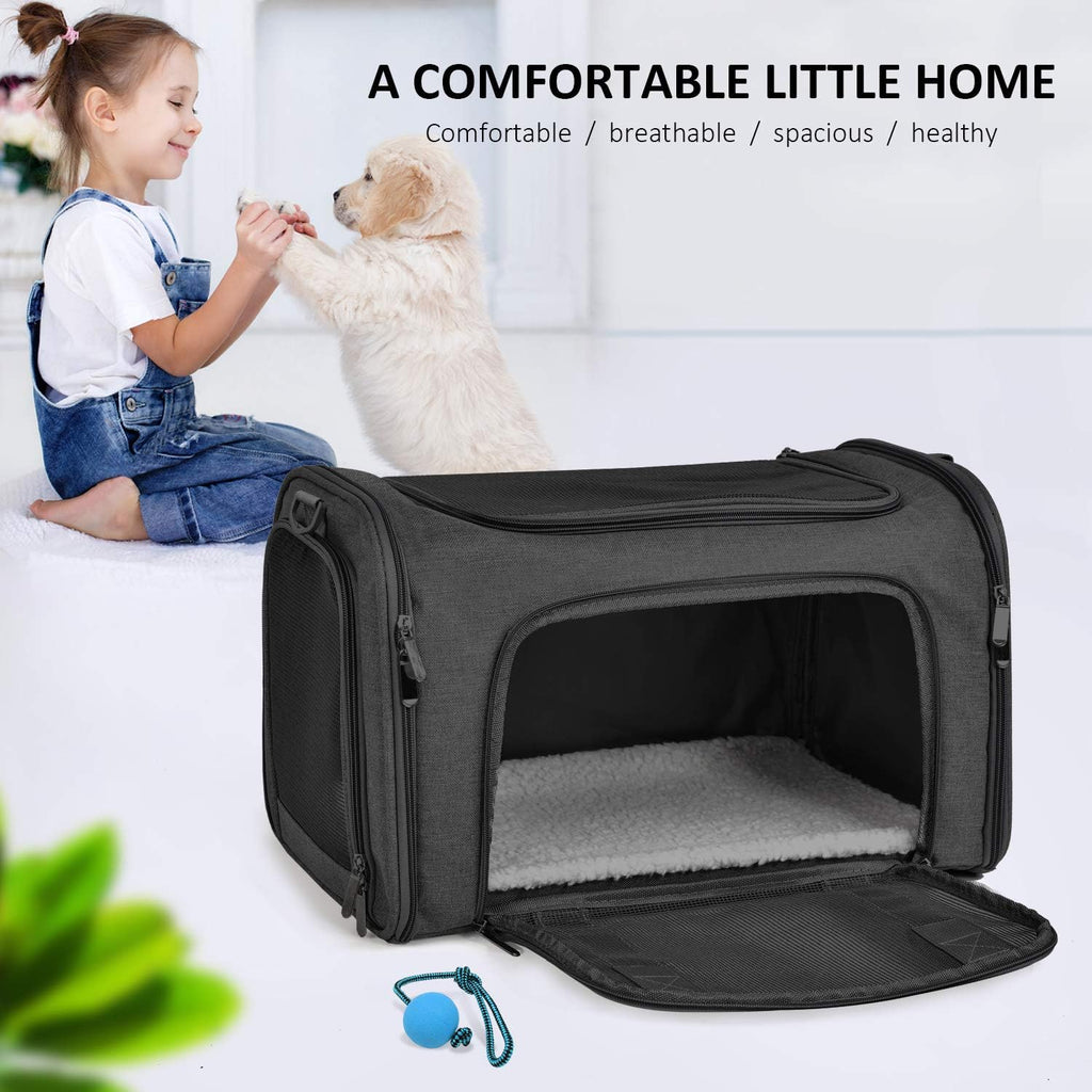 Henkelion Pet Carrier for Cats and Dogs – TSA Approved, Foldable, Soft-Sided, Up to 15 lbs – Black