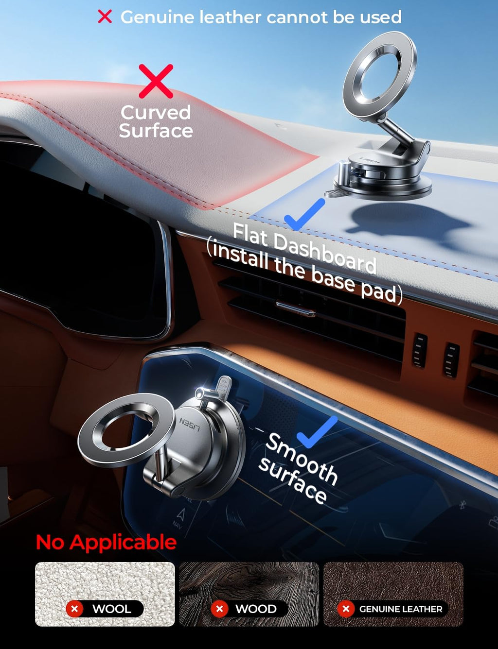 Lisen MagSafe Magnetic Car Phone Holder 2026 – Strong Suction Cup, 360° Metal Arm, Gift for Men, Compatible with iPhone 17/16/15/14/13 Pro Max & Android