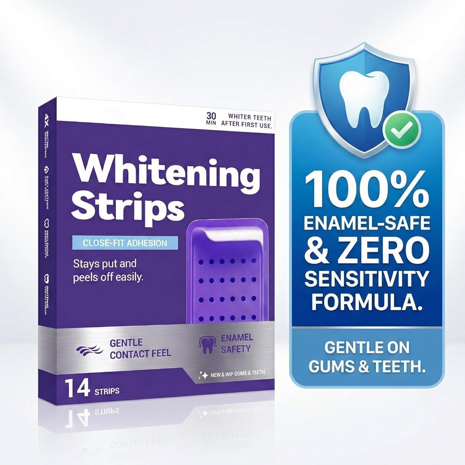 Purple Teeth Whitening Strips for Sensitive Teeth, Enamel-Safe Color Correcting Tooth Whitener, Effectively Removes Stubborn Stains, Fast Acting & Non-Slip Grip, 14 Strips
