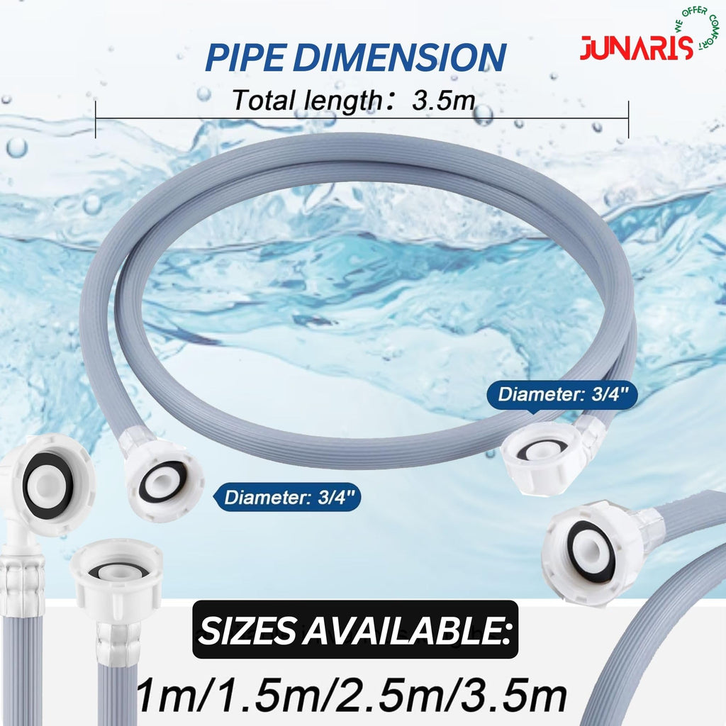 JUNARIS Universal Washing Machine & Dishwasher Inlet Hose - Cold & Hot Water Fill Pipe with 90° Flexible Elbow, Explosion-Proof Inlet Pipe (3 Meters)