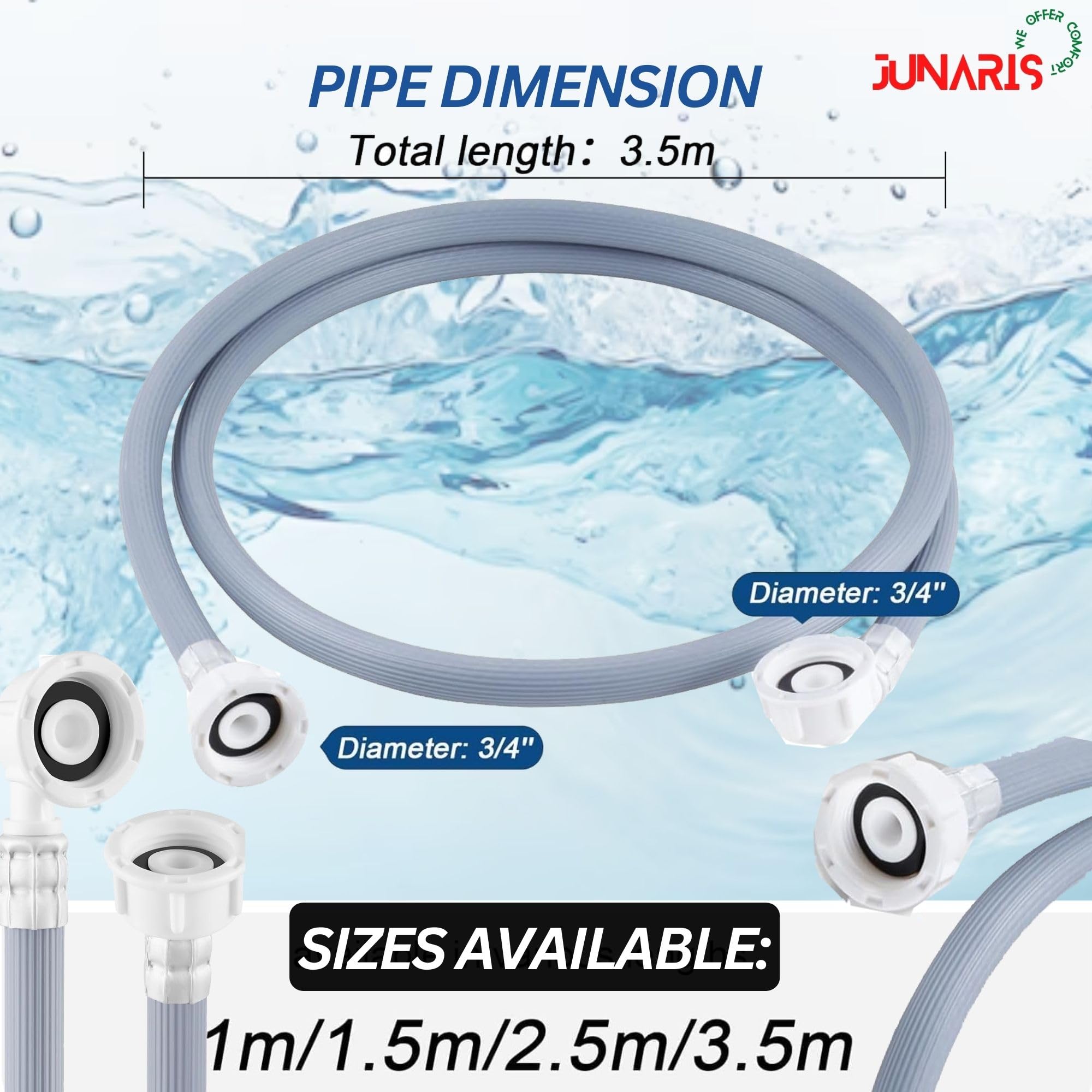 JUNARIS Universal Washing Machine & Dishwasher Inlet Hose - Cold & Hot Water Fill Pipe with 90° Flexible Elbow, Explosion-Proof Inlet Pipe (3 Meters)