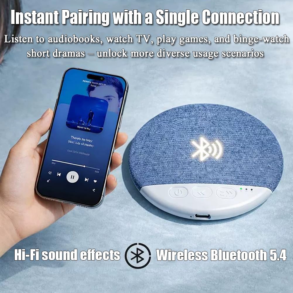 Bluetooth Sleep Pillow Speaker 2026 – Portable Under-Pillow Speaker with White Noise Timer, Wireless Sleep Aid with Stereo Sound for Kids & Adults (Blue)