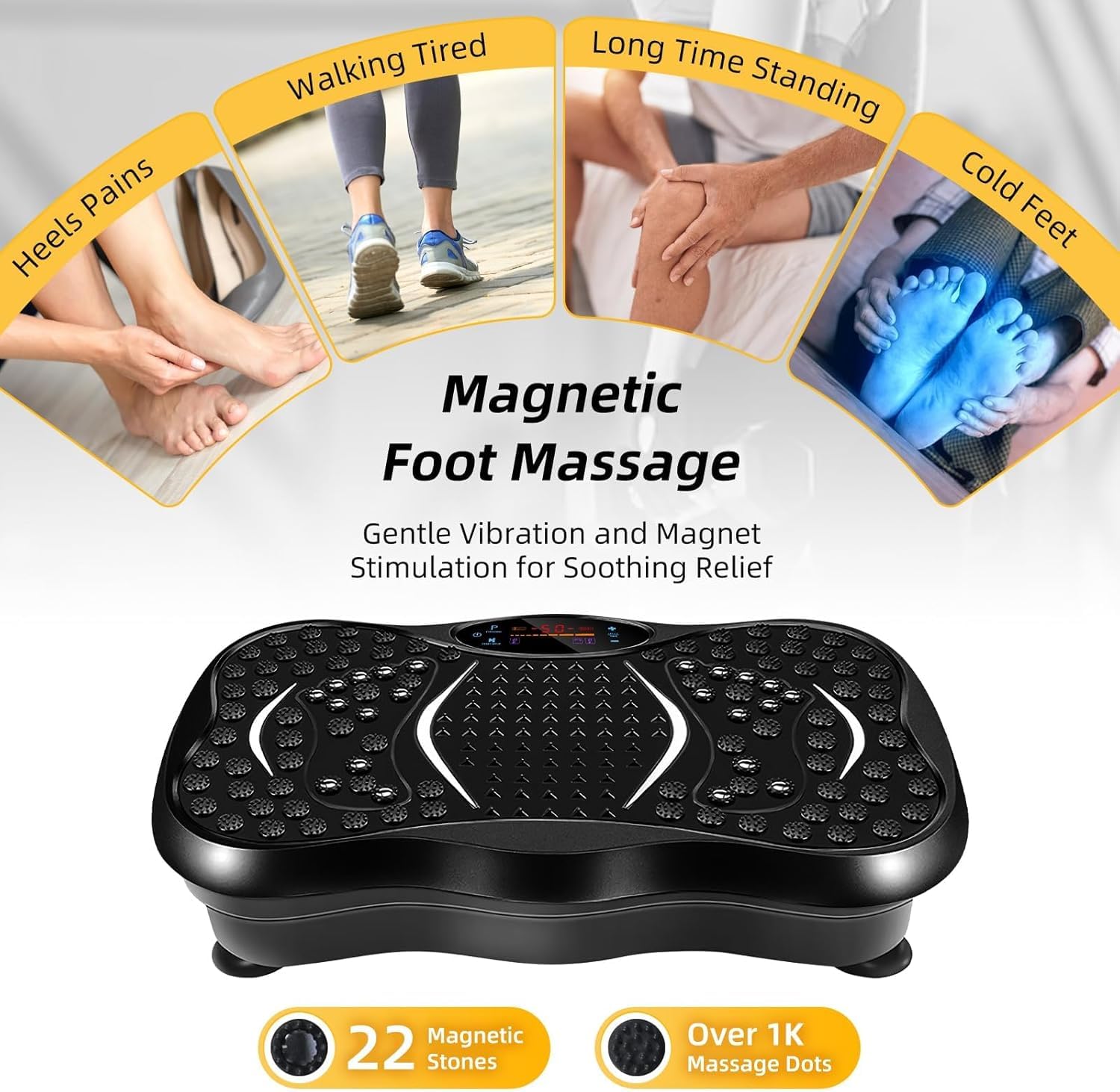 EVOLAND Vibration Plates, Vibration Fitness Exercise Machine for Home Use, with Bluetooth Speaker, 5 Program Modes, 2 Resistance Bands, Vibration Fitness Trainer, 330lb Max Load (B)