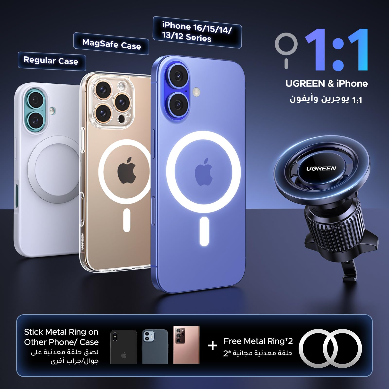 Yougreen MagSafe Car Phone Holder – Magnetic 360° Rotation, One-Hand Auto-Lock, Air Vent Mount – Compatible with iPhone 16/15/14/13, Samsung S25/24/23