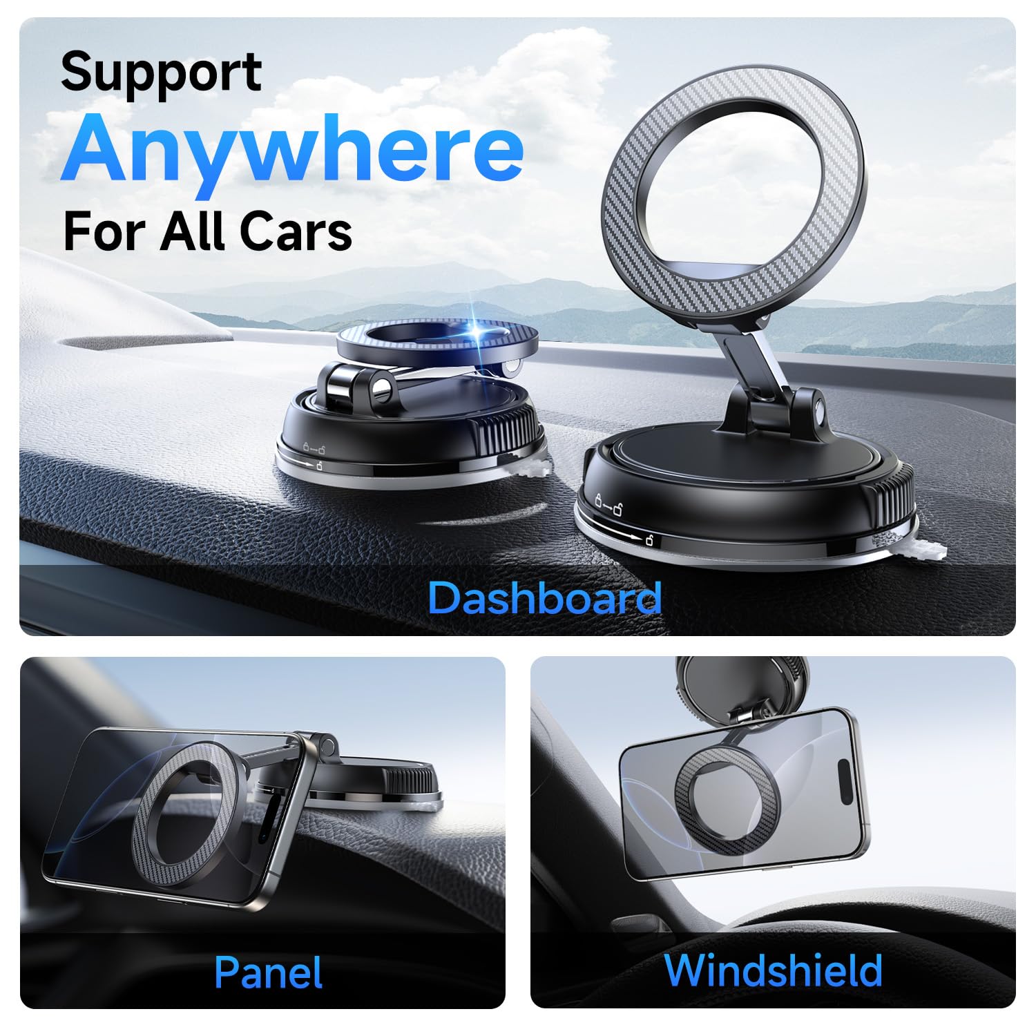 ANDERY Car Phone Holder for Magsafe [78+LBS Strongest Suction & 2400gf Magnetic] 360° Adjustable Car Phone Mount, Phone Holders for Your Car for iPhone 17-12 Pro Max Plus Air, Carbon Fiber