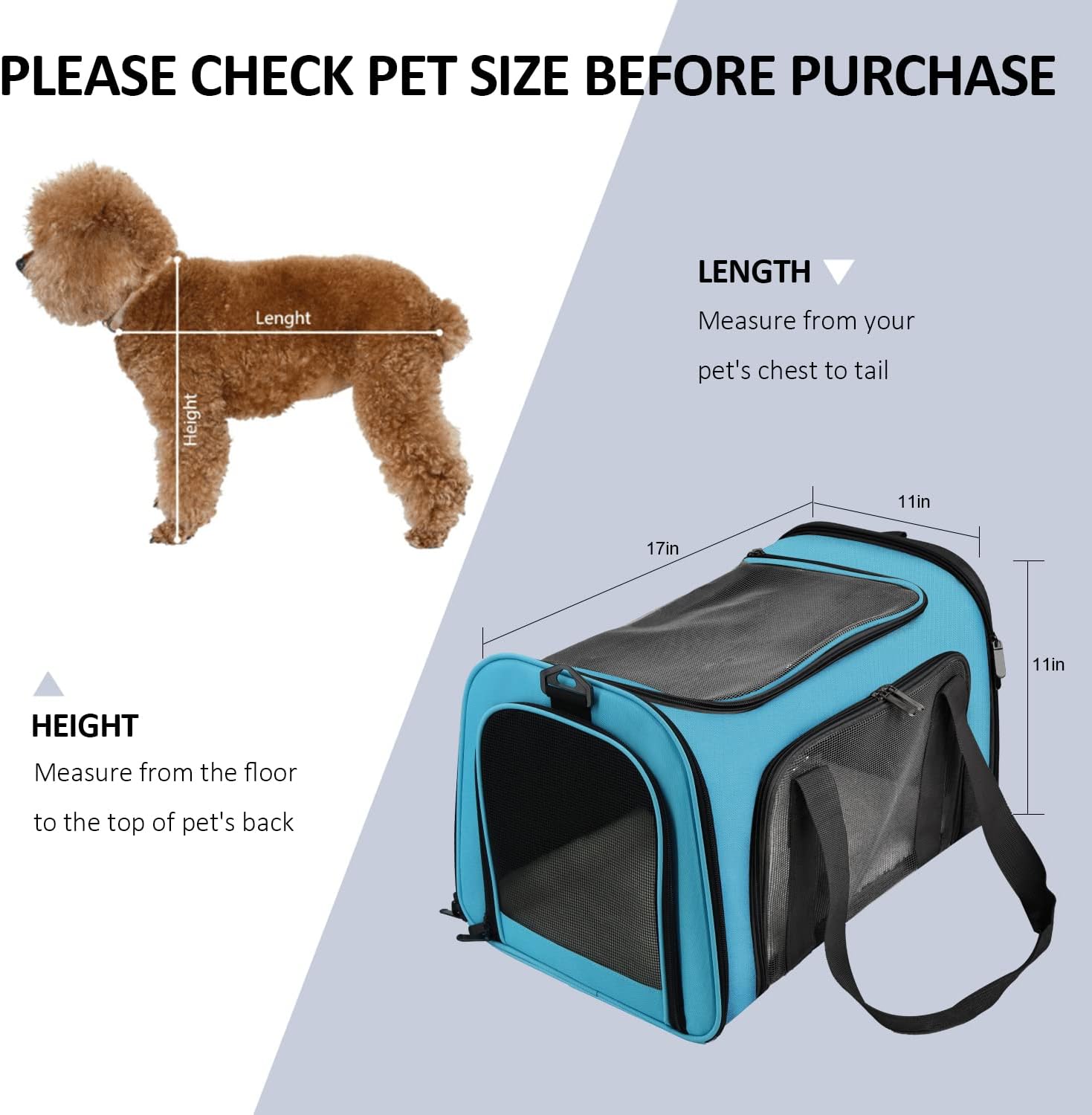 Henkelion Pet Carrier for Cats and Dogs – TSA Approved, Foldable, Soft-Sided, Up to 15 lbs – Black
