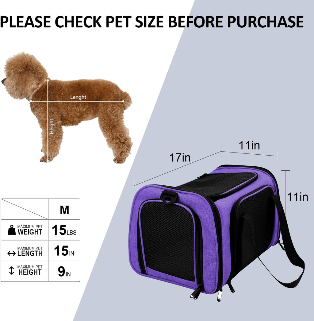 Henkelion Pet Carrier for Cats and Dogs – TSA Approved, Foldable, Soft-Sided, Up to 15 lbs – Black