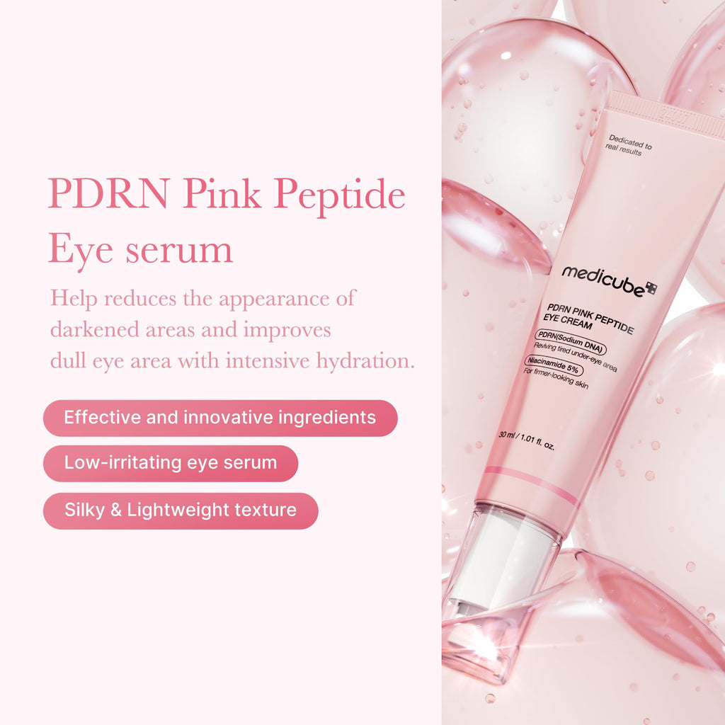Medicube Pink Peptide Eye Serum – Salmon DNA PDRN, Niacinamide & 99% Pure Retinol for Fine Lines, Dark Circles, Korean Skincare 1.01 fl oz