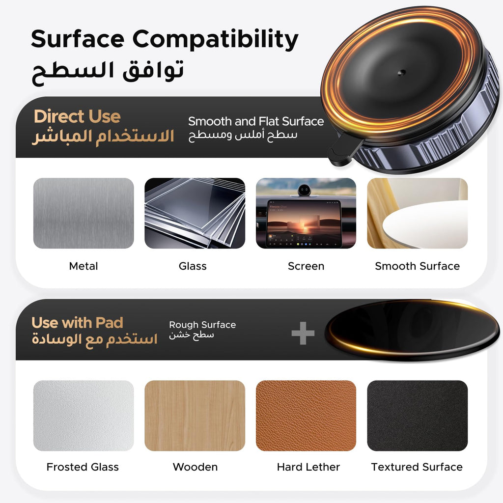Ugreen MagSafe Car Phone Holder – 3600gf Strong Magnetic Mount, Vacuum Suction Base, 360° Rotating Metal Arm, Compatible with iPhone 17/16/15 & Android