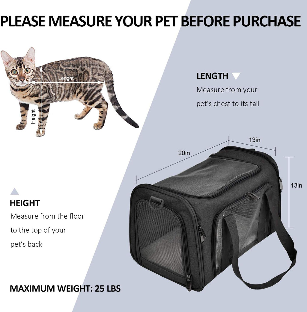 Henkelion Pet Carrier for Cats and Dogs – TSA Approved, Foldable, Soft-Sided, Up to 15 lbs – Black
