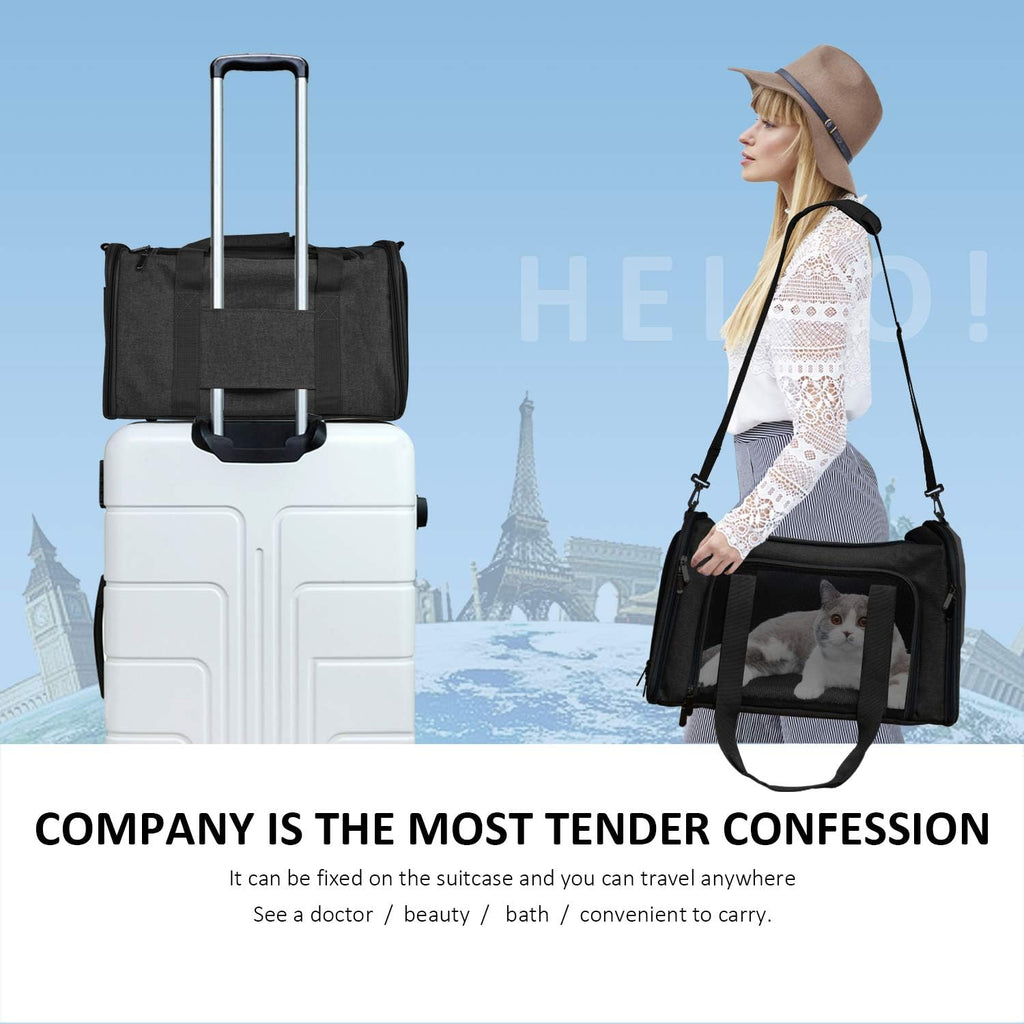 Henkelion Pet Carrier for Cats and Dogs – TSA Approved, Foldable, Soft-Sided, Up to 15 lbs – Black